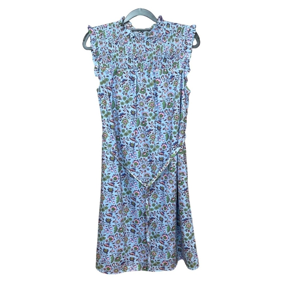 Boden Blue Floral Sleeveless Smocked High Neck Cotton Dress Womens 6L